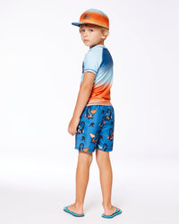 Printed Swim Trunks Orange Sloths On Navy Blue - G30NB11_038