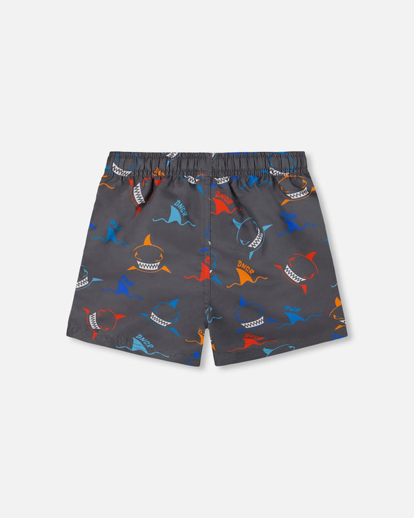 Printed Boardshorts Orange, Red, And Blue Sharks On Gray - G30NB31_041