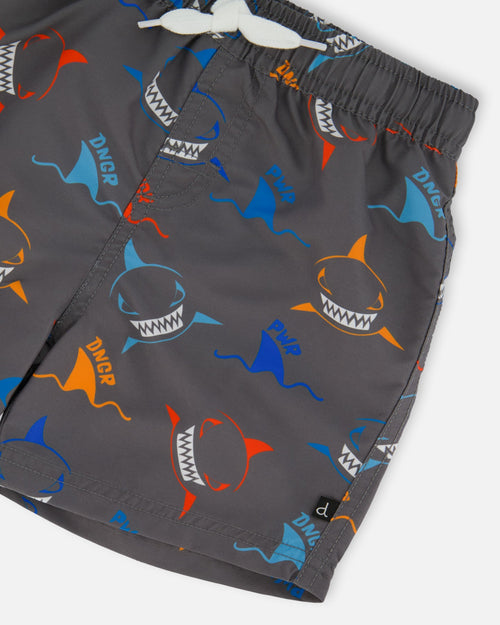 Printed Boardshorts Orange, Red, And Blue Sharks On Gray - G30NB31_041