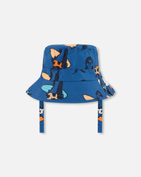 Printed Beach Hat Orange Sloths On Navy Blue - G30NBC_038