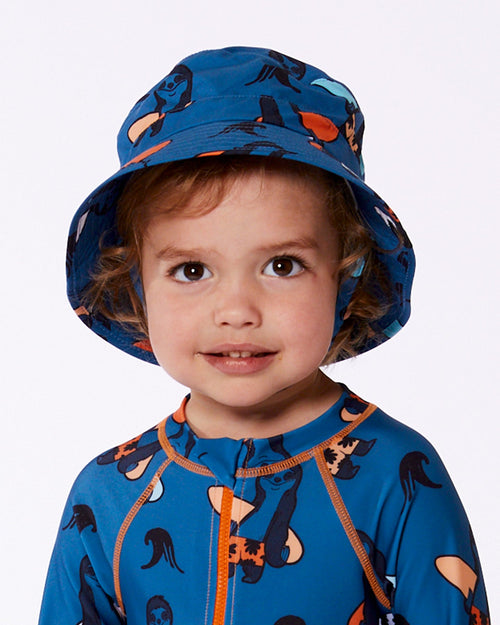 Printed Beach Hat Orange Sloths On Navy Blue - G30NBC_038