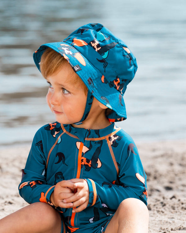 Printed Beach Hat Orange Sloths On Navy Blue - G30NBC_038