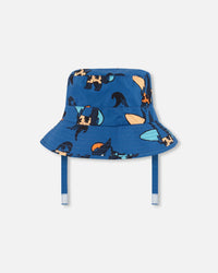 Printed Beach Hat Orange Sloths On Navy Blue - G30NBC_038