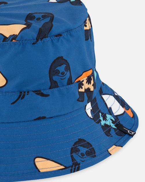 Printed Beach Hat Orange Sloths On Navy Blue - G30NBC_038