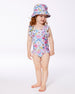 Printed One-Piece Swimsuit With Frills White, Pink, And Green Flowers - G30NG10_048