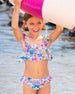 Printed Two-Piece Swimsuit With Frills White, Pink, And Green Flowers - G30NG12_048