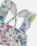 Printed Two-Piece Swimsuit With Frills White, Pink, And Green Flowers - G30NG12_048