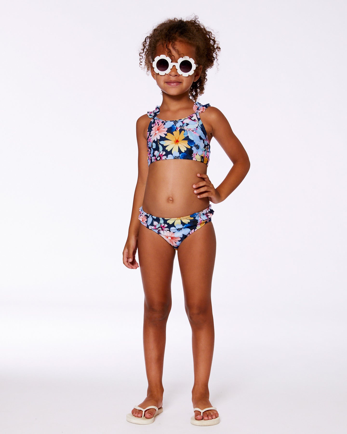 Printed Two-Piece Swimsuit Navy And Yellow And Pink Flowers - G30NG22_049