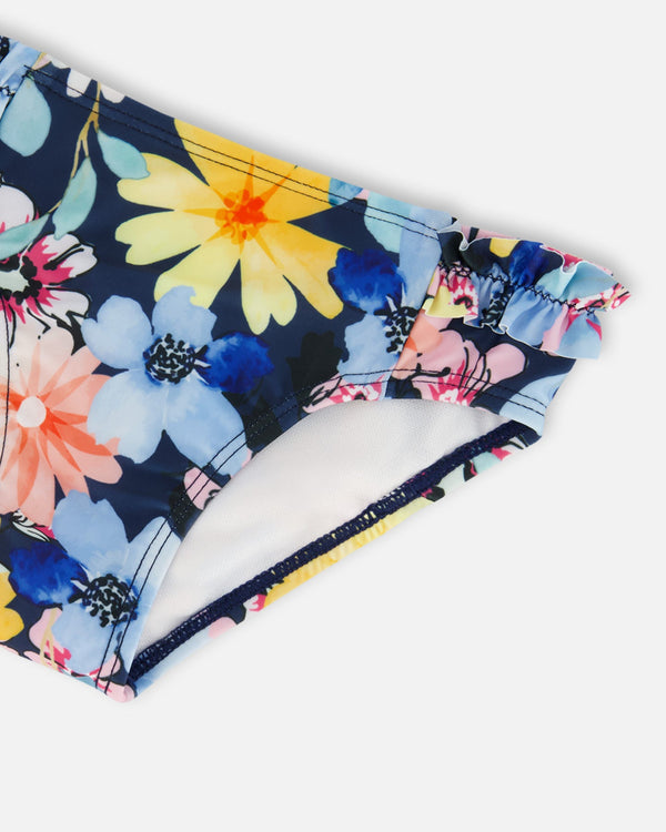 Printed Two-Piece Swimsuit Navy And Yellow And Pink Flowers - G30NG22_049