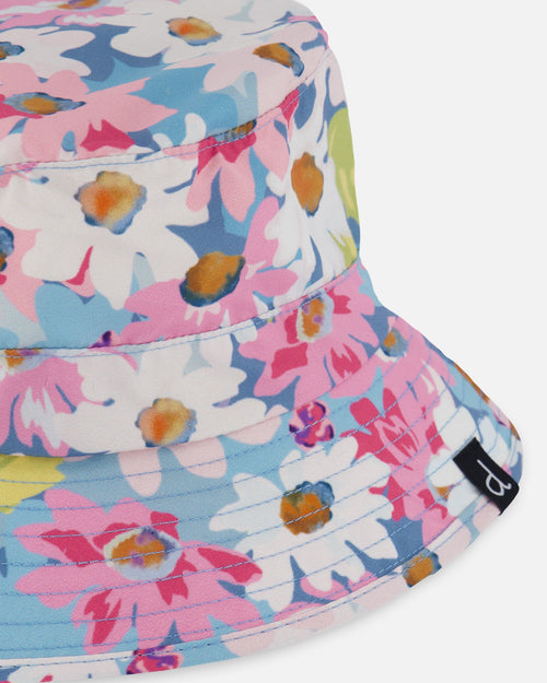 Printed Beach Sun Hat White, Pink, And Green Flowers - G30NGC_048