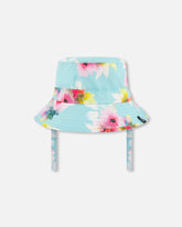 Printed Beach Sun Hat Turquoise And Pink Flowers