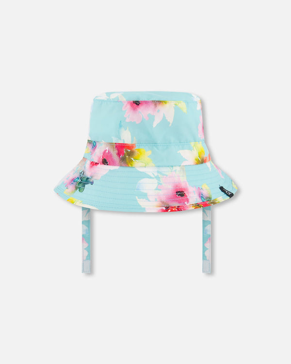 Printed Beach Sun Hat Turquoise And Pink Flowers - G30NGC_057