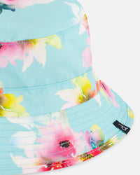 Printed Beach Sun Hat Turquoise And Pink Flowers - G30NGC_057