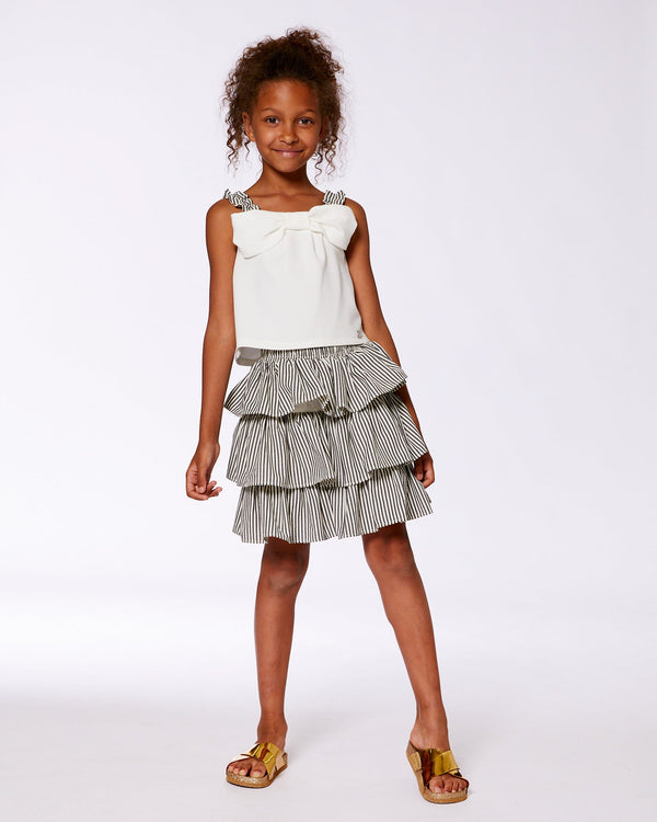 Bow Top And Ruffled Skirt Set White And Black Striped - G30O10_101