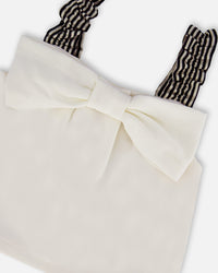 Bow Top And Ruffled Skirt Set White And Black Striped - G30O10_101