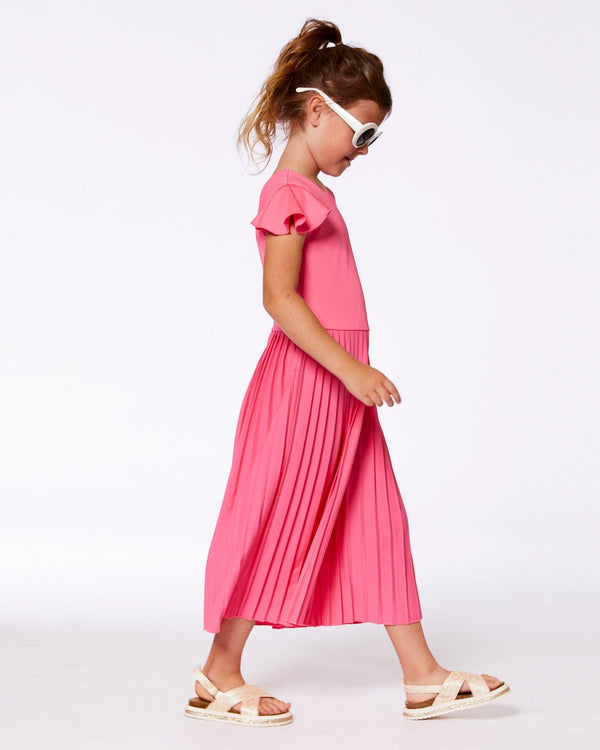 Bi-Material Pleated Wide Leg Jumpsuit Candy Pink - G30O42_639