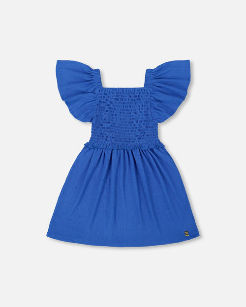 Textured Smocked Dress Royal Blue - G30O86_298