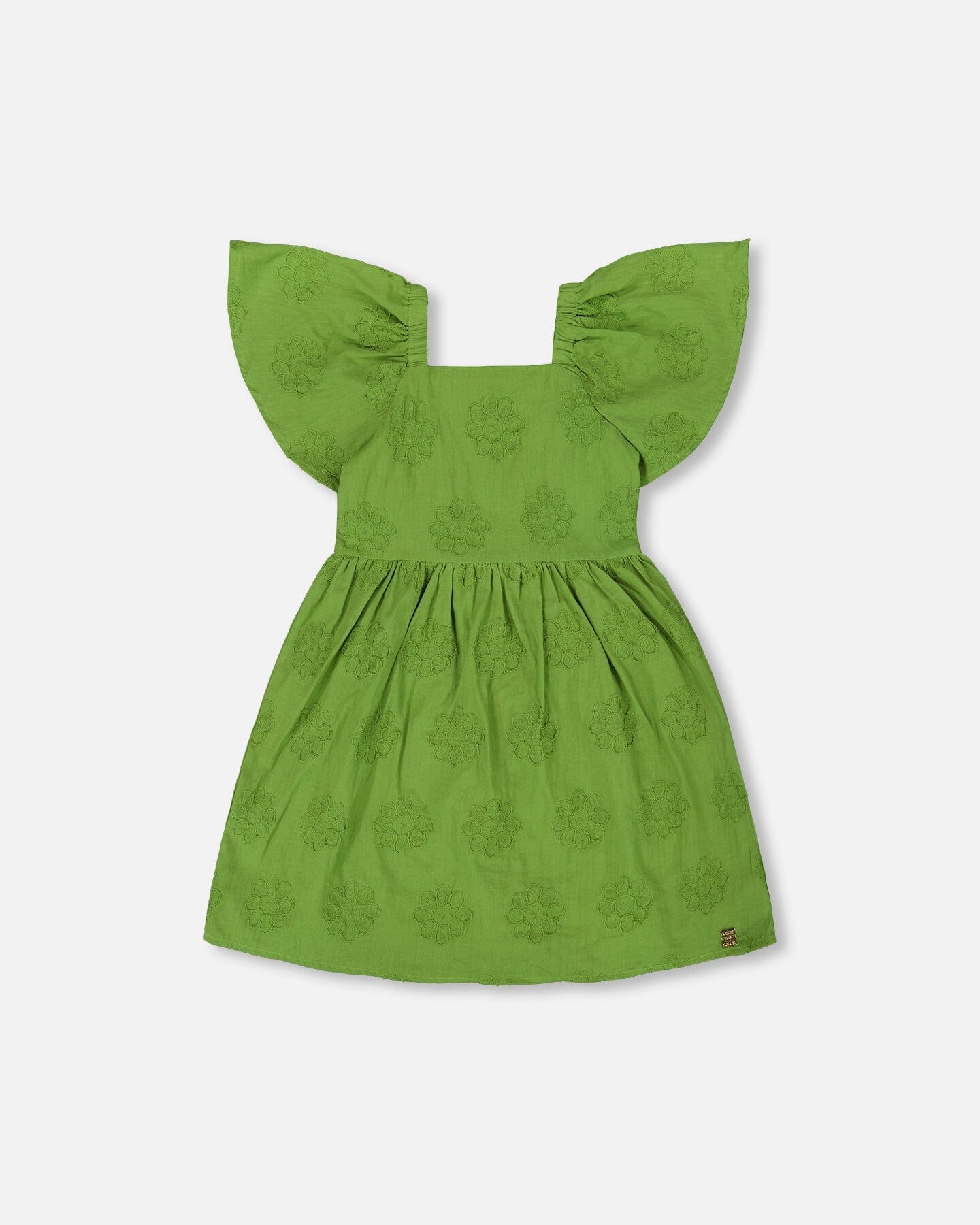 Frill Sleeve Dress With Embroidery Green - G30O88_300