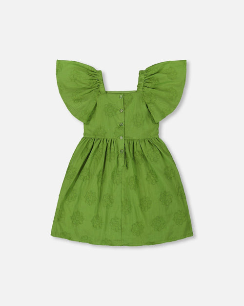 Frill Sleeve Dress With Embroidery Green - G30O88_300