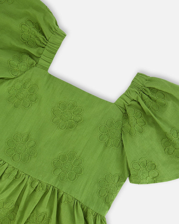 Frill Sleeve Dress With Embroidery Green - G30O88_300