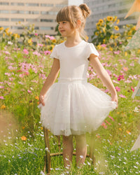 Bi-Material Dress With Glitter Hearts Skirt Snow White - G30O91_100