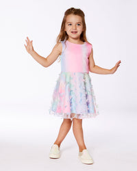 Milano Dress With Printed Mesh Skirt Multicolored With Butterflies - G30O92_000