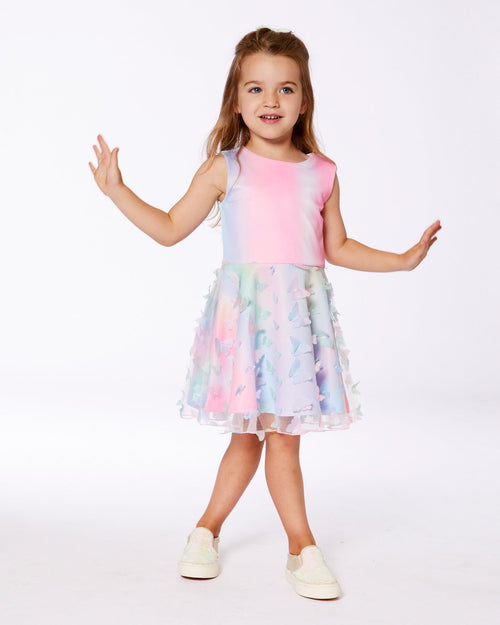 Milano Dress With Printed Mesh Skirt Multicolored With Butterflies - G30O92_000