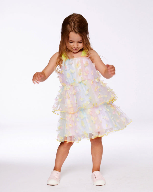 Tiered Printed Mesh Dress Multicolored With Butterflies - G30O93_000