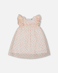 Printed Dress With Frills Pale Pink And Flowers - G30O94_000