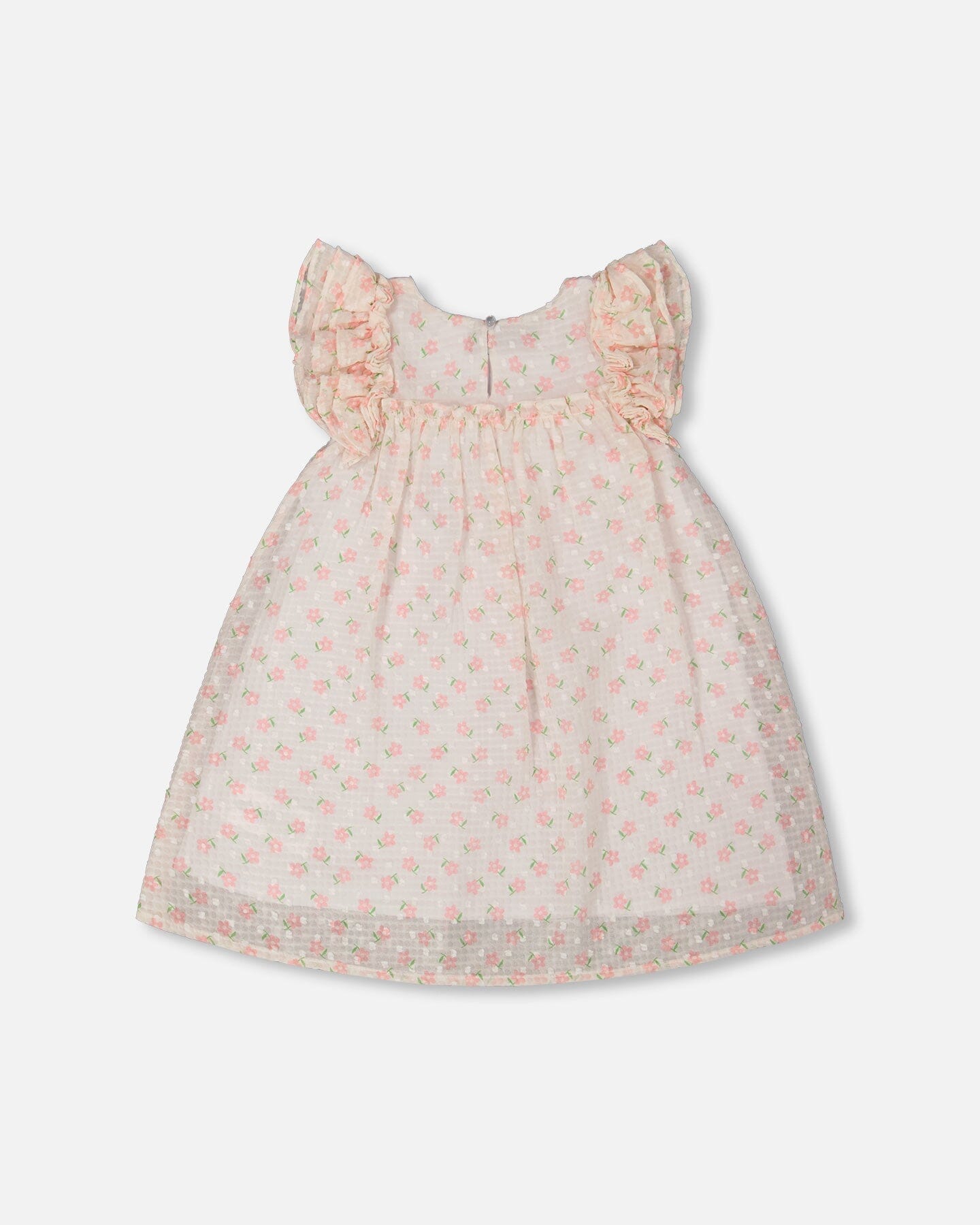 Printed Dress With Frills Pale Pink And Flowers - G30O94_000