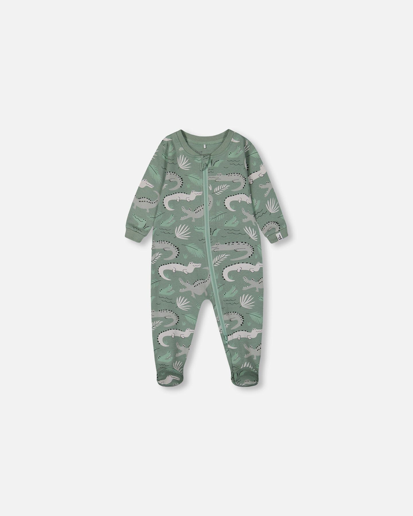 Printed Organic Cotton One-Piece Pajama Light Sage And Gray Crocodile - G30PA40_043