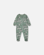 Printed Organic Cotton One-Piece Pajama Light Sage And Gray Crocodile - G30PA40US_043