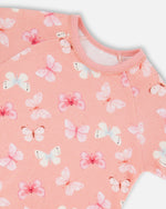 Organic Cotton Short Sleeve Top And Pant Pajama Set Pink And Blue Butterflies On Old Pink Pajamas Deux par Deux 