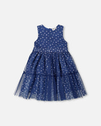 Printed Tiered Dress Blue With Daisy Print - G30R85_484