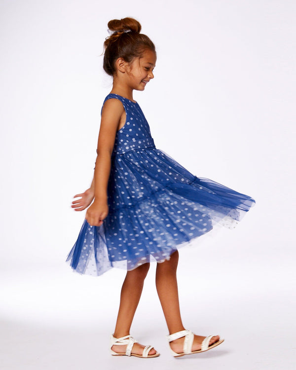 Printed Tiered Dress Blue With Daisy Print - G30R85_484