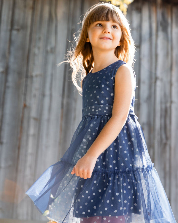 Printed Tiered Dress Blue With Daisy Print - G30R85_484