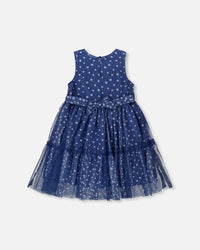 Printed Tiered Dress Blue With Daisy Print - G30R85_484