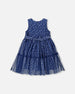 Printed Tiered Dress Blue With Daisy Print - G30R85_484