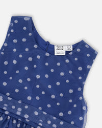 Printed Tiered Dress Blue With Daisy Print - G30R85_484