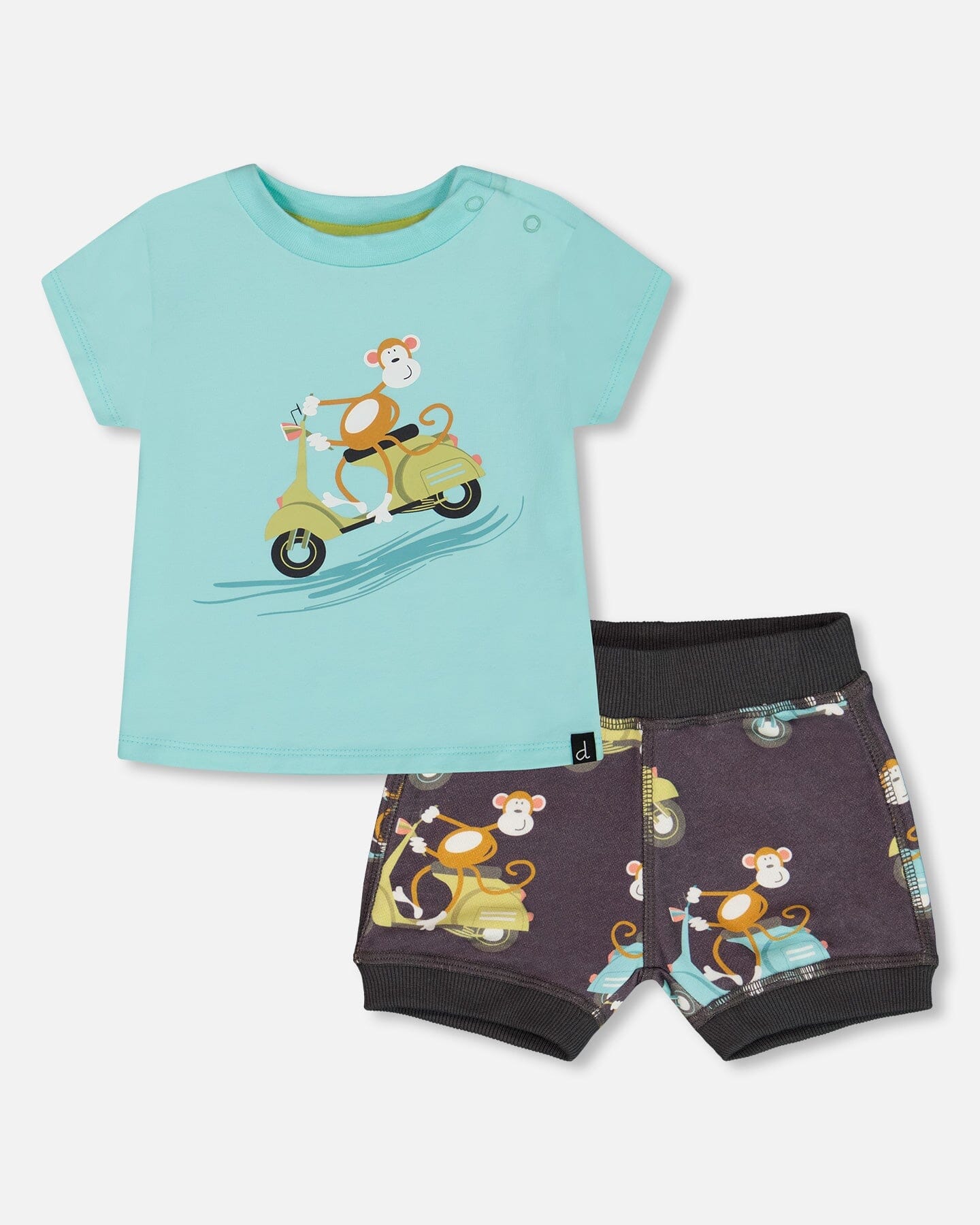 Two-Piece Top And Short Set Monkey On Navy And Turquoise Moped - G30S10_087