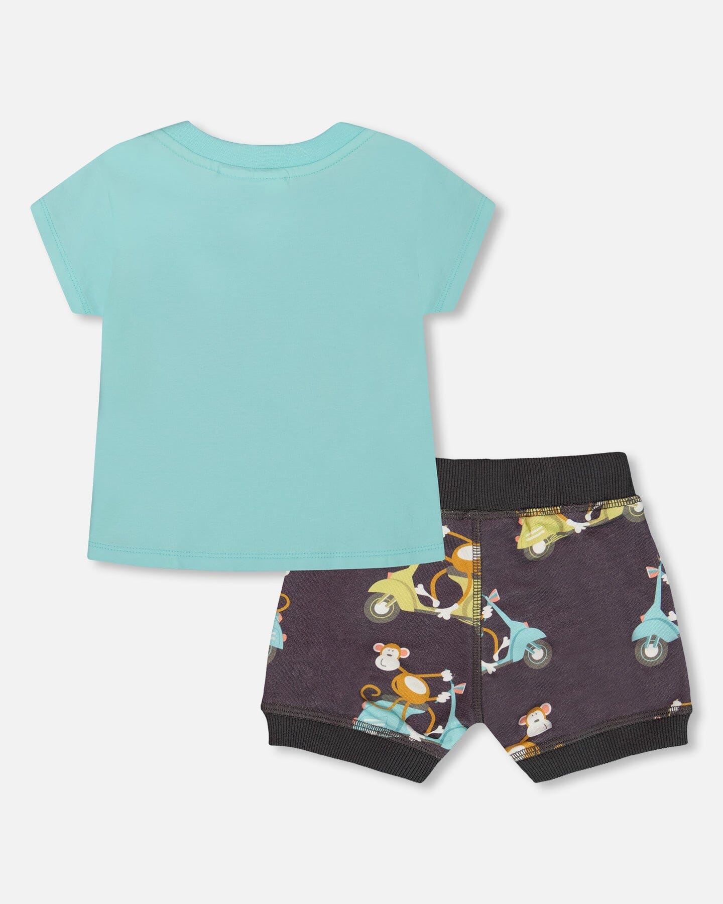 Two-Piece Top And Short Set Monkey On Navy And Turquoise Moped - G30S10_087