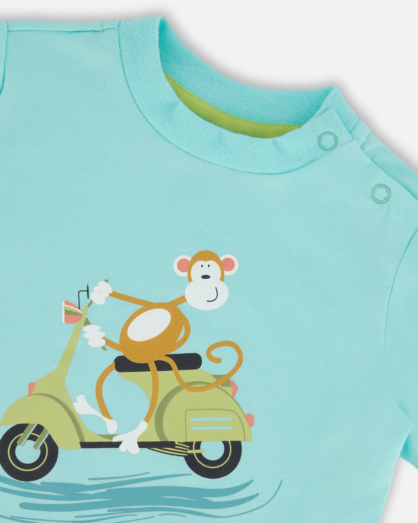 Two-Piece Top And Short Set Monkey On Navy And Turquoise Moped - G30S10_087