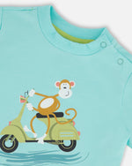 Two-Piece Top And Short Set Monkey On Navy And Turquoise Moped - G30S10_087