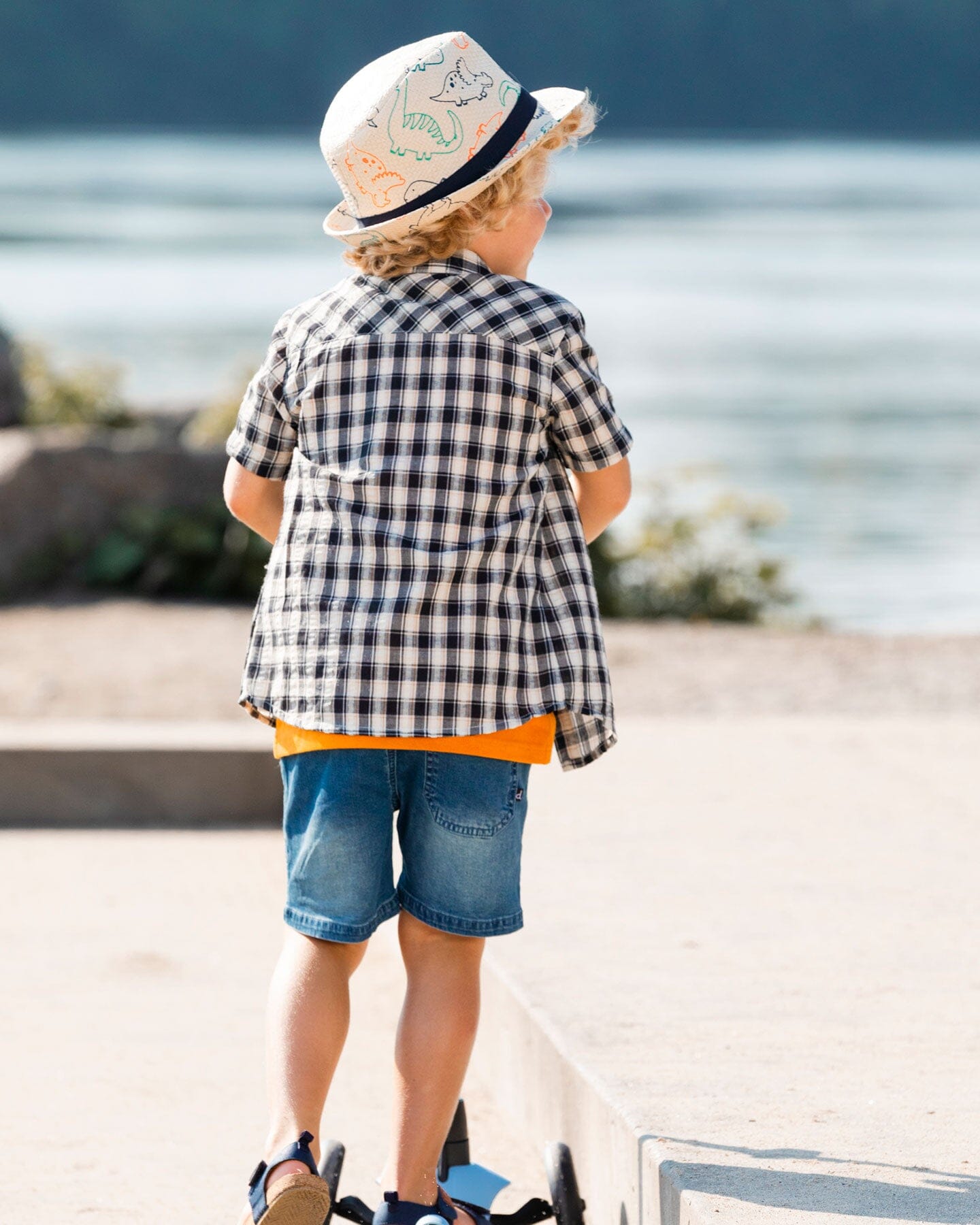 Short Sleeve Button Down Shirt Black And Beige Plaid Tees & Tops Deux par Deux 