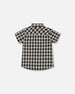 Short Sleeve Button Down Shirt Black And Beige Plaid - G30S15_088