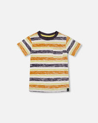 Printed Organic Cotton Tee Navy Striped, Orange, And Lime Green - G30S71_089