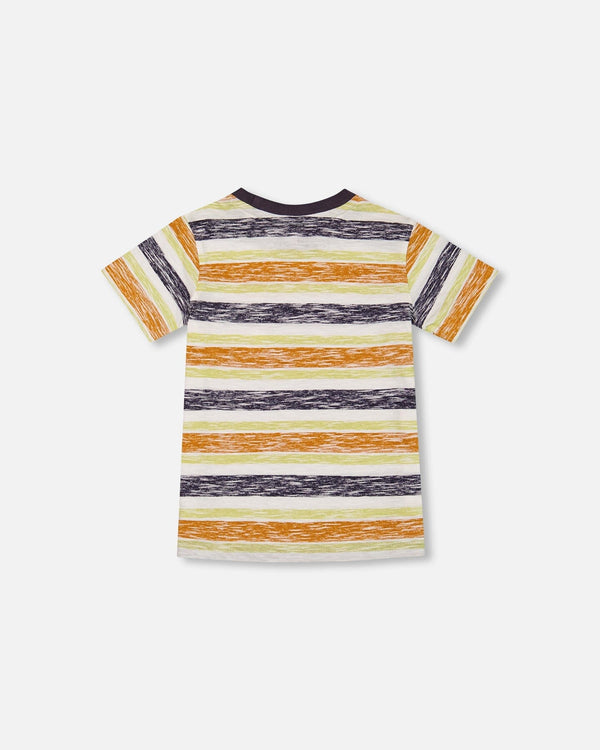 Printed Organic Cotton Tee Navy Striped, Orange, And Lime Green - G30S71_089