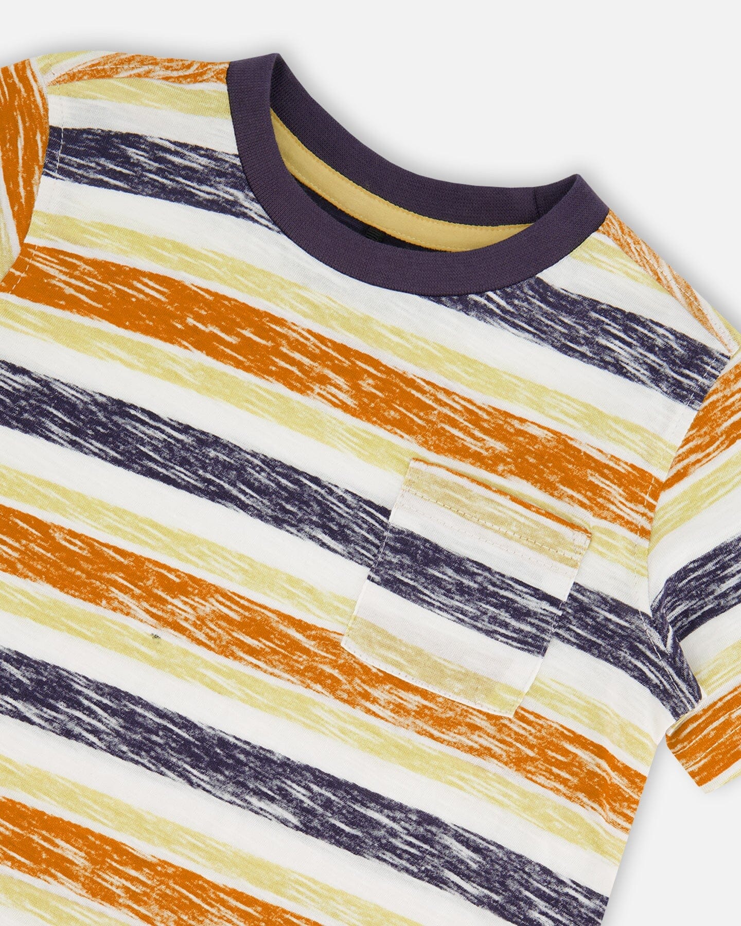 Printed Organic Cotton Tee Navy Striped, Orange, And Lime Green - G30S71_089