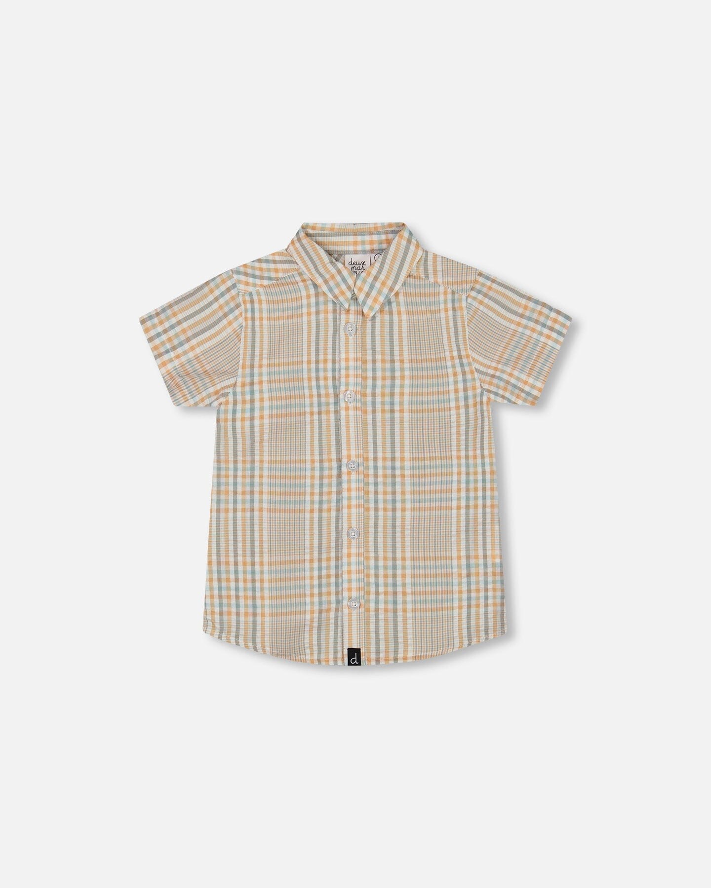 Short Sleeve Button Down Shirt Beige And Sage Plaid - G30T16_090