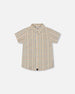 Short Sleeve Button Down Shirt Beige And Sage Plaid - G30T16_090